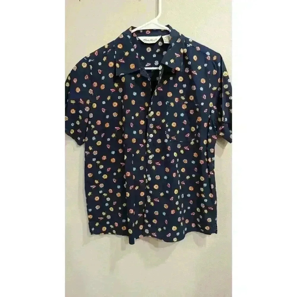 Women's Eddie Bauer navy floral button up sports shirt new w/o tags size Medium